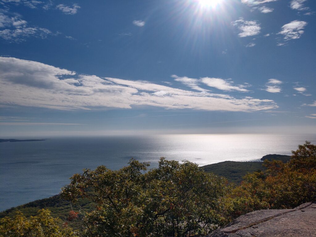 The view at the top of Mt Champlain at Acadia National Park