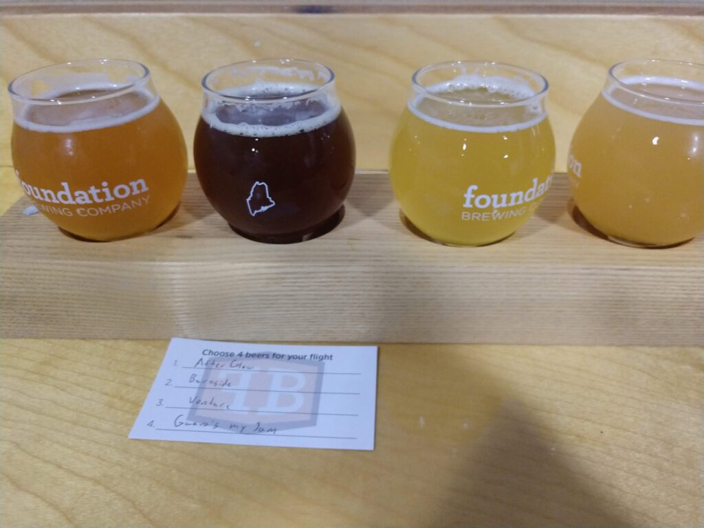 Flight of beer at Foundation Brewing Company in Portland, ME