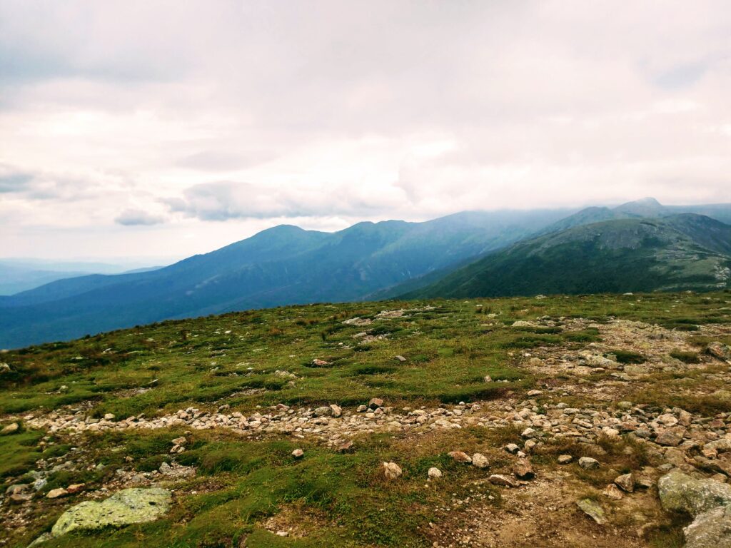 View from Mt Eisenhower - Mt Monroe, Cloud Covered Mt Washington and Mt Adams in the Background