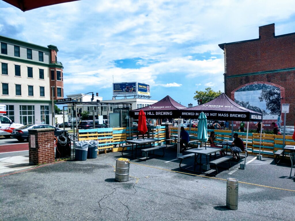 Parking lot turned into Beergarden at Winter Hill Brewing