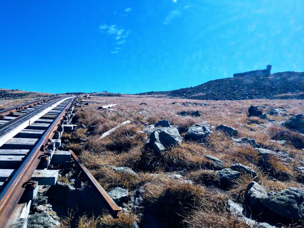 Looking up at the cog railway going up Mt Washington