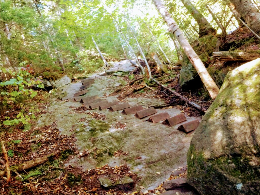 Narrow Wooden Stairs Anchored into the Bedrock