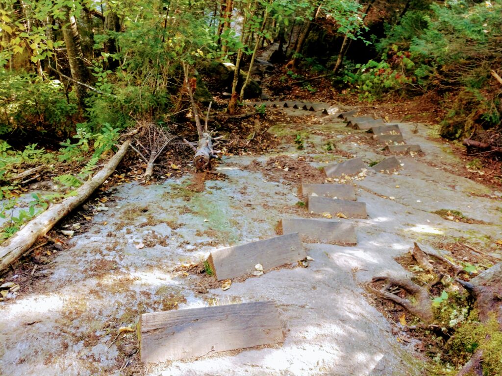 Narrow Stairs on a Steep Section of the Beaver Brook Trail Descending MT Moosilauke