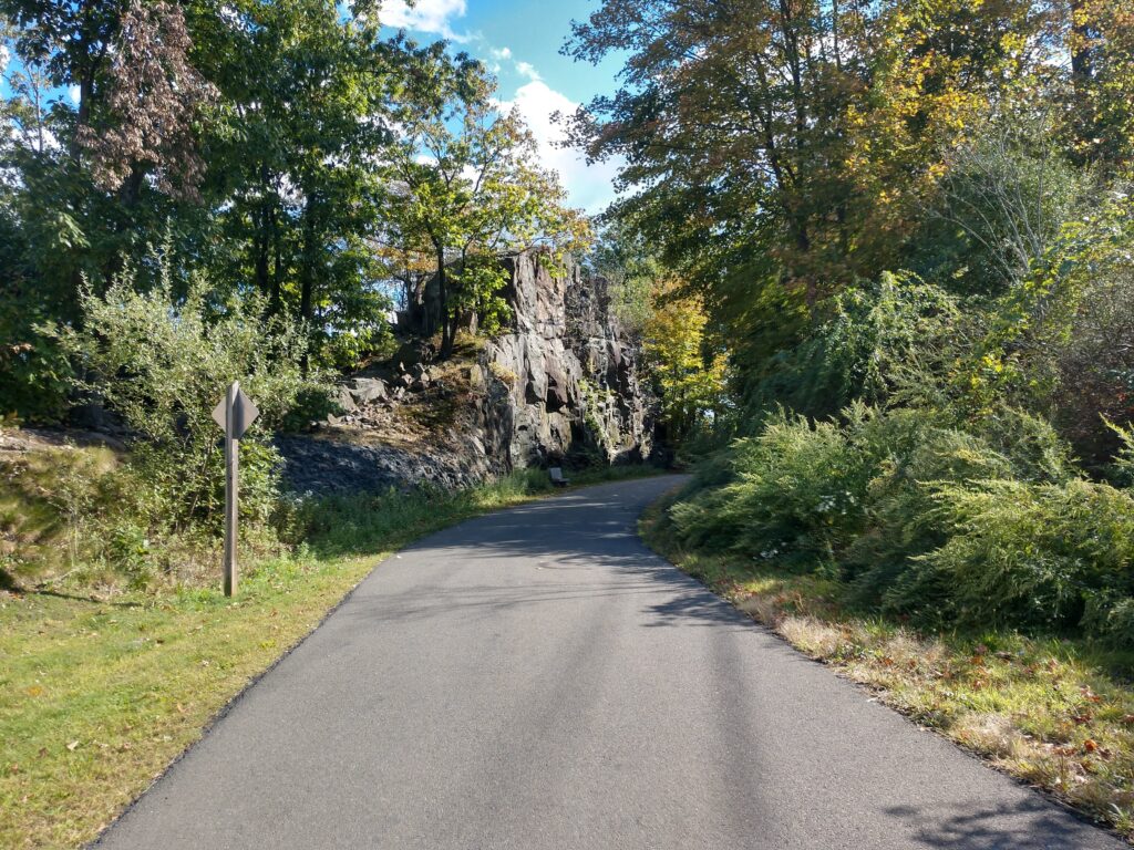 Approaching a Rock Formation Along the Farmington Canal Trail