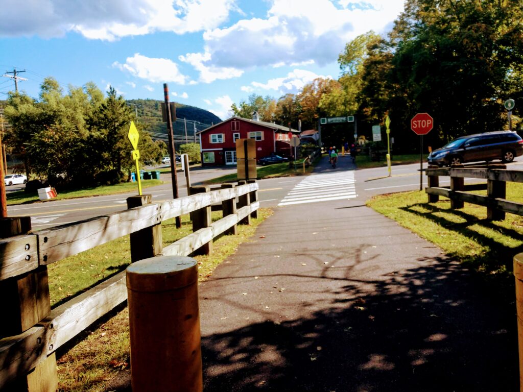 Approaching an Intersection on the Farmington Canal Trail