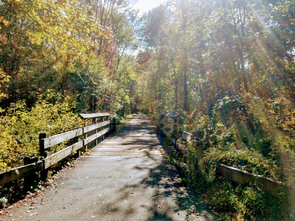 Sunny Wooden Bridge on the Farmington Canal Trail