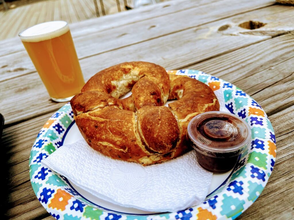 Freshly Baked Pretzel at Granite Roots Brewing