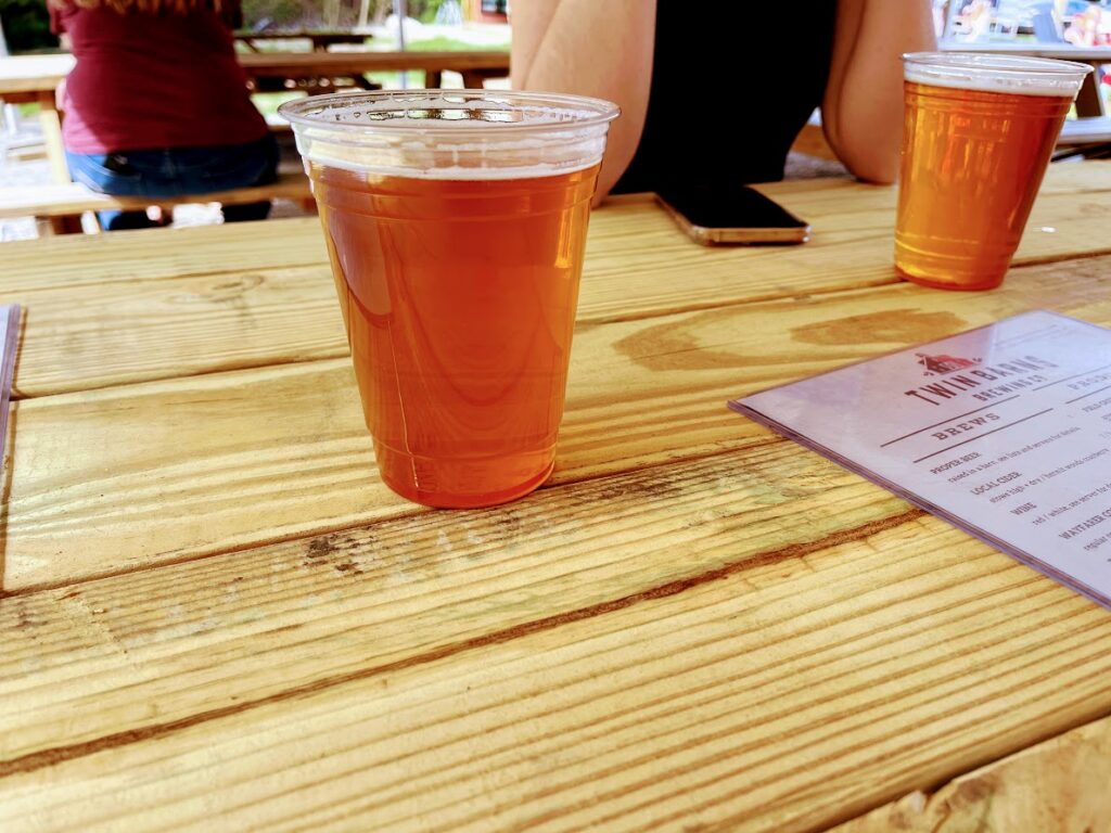 Enjoying Beer in the Beer Garden at Twin Barns Brewing